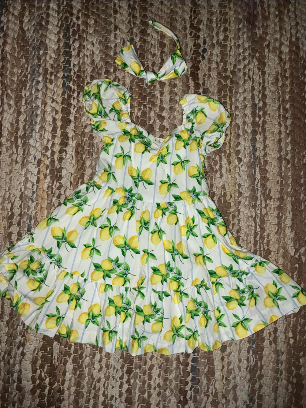 Janie and Jack White Dress with Yellow Lemon Print and Green Leaves